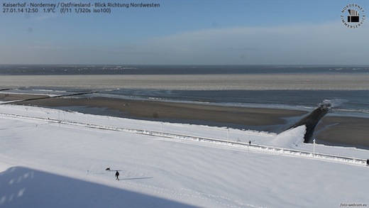 Im Winter 2013/2014 selten: Norderney mit Schnee